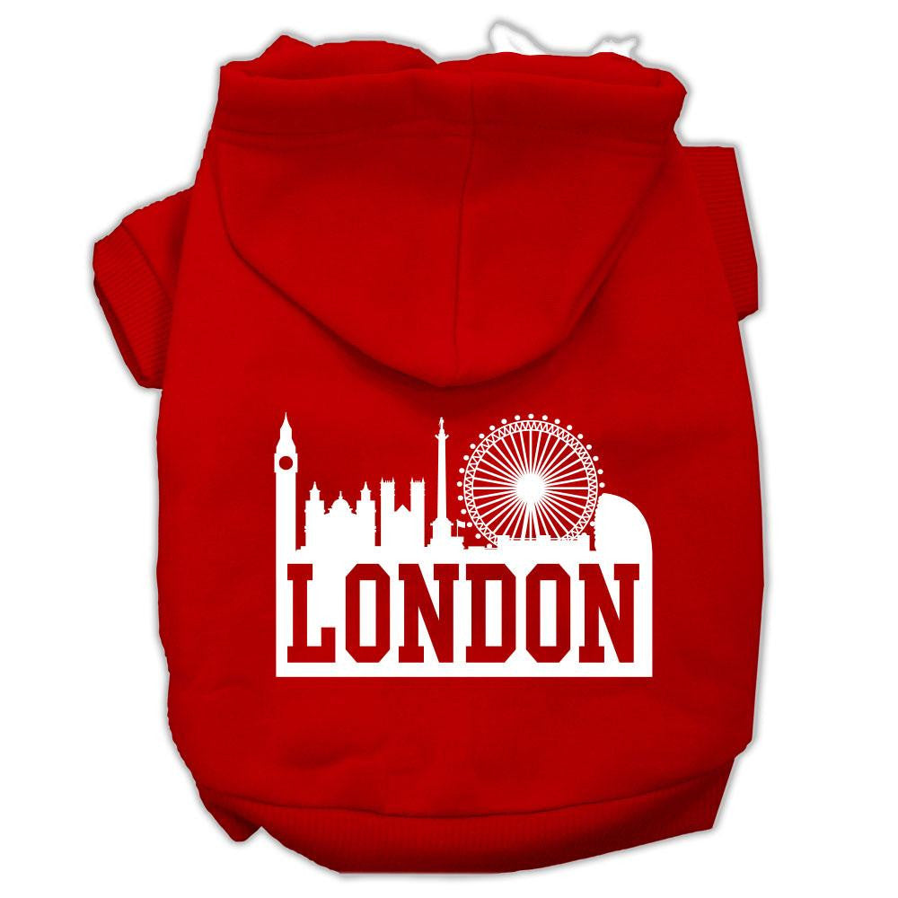 London Skyline Screen Print Pet Hoodies Red Size XS (8)