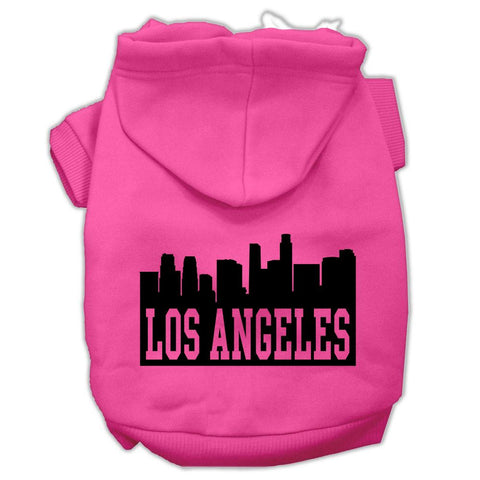 Los Angeles Skyline Screen Print Pet Hoodies Bright Pink Size XS (8)