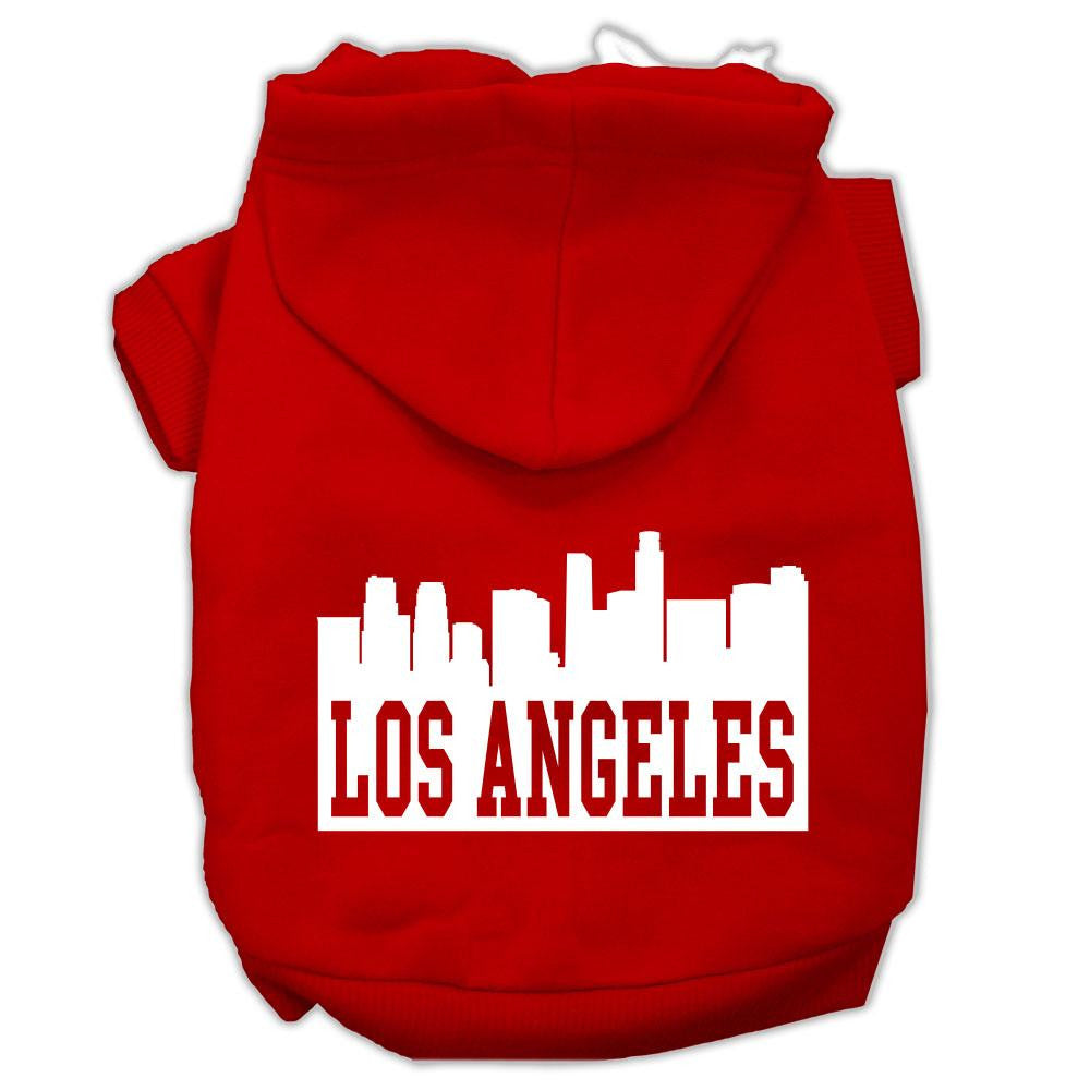 Los Angeles Skyline Screen Print Pet Hoodies Red Size XS (8)