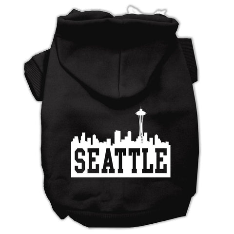 Seattle Skyline Screen Print Pet Hoodies Black Size Lg (14)