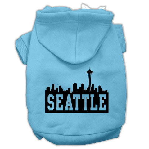 Seattle Skyline Screen Print Pet Hoodies Baby Blue Size Med (12)