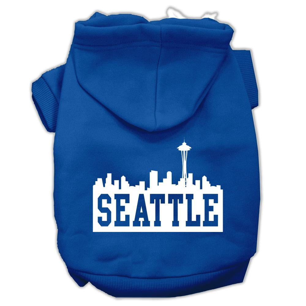 Seattle Skyline Screen Print Pet Hoodies Blue Size XS (8)