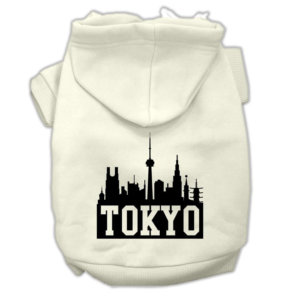 Tokyo Skyline Screen Print Pet Hoodies Cream Size XS (8)