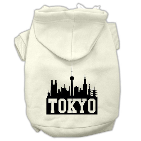 Tokyo Skyline Screen Print Pet Hoodies Cream Size XS (8)