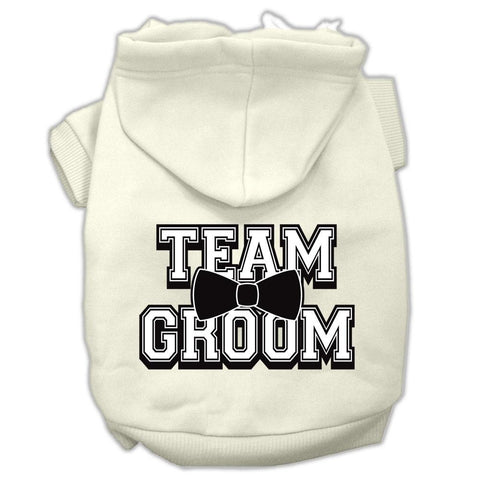 Team Groom Screen Print Pet Hoodies Cream Size XS (8)