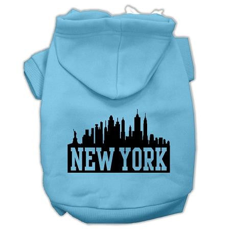 New York Skyline Screen Print Pet Hoodies Baby Blue Size XL (16)