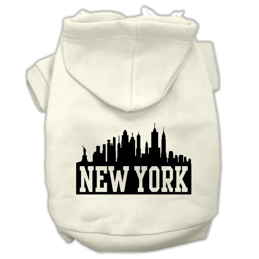 New York Skyline Screen Print Pet Hoodies Cream Size XL (16)