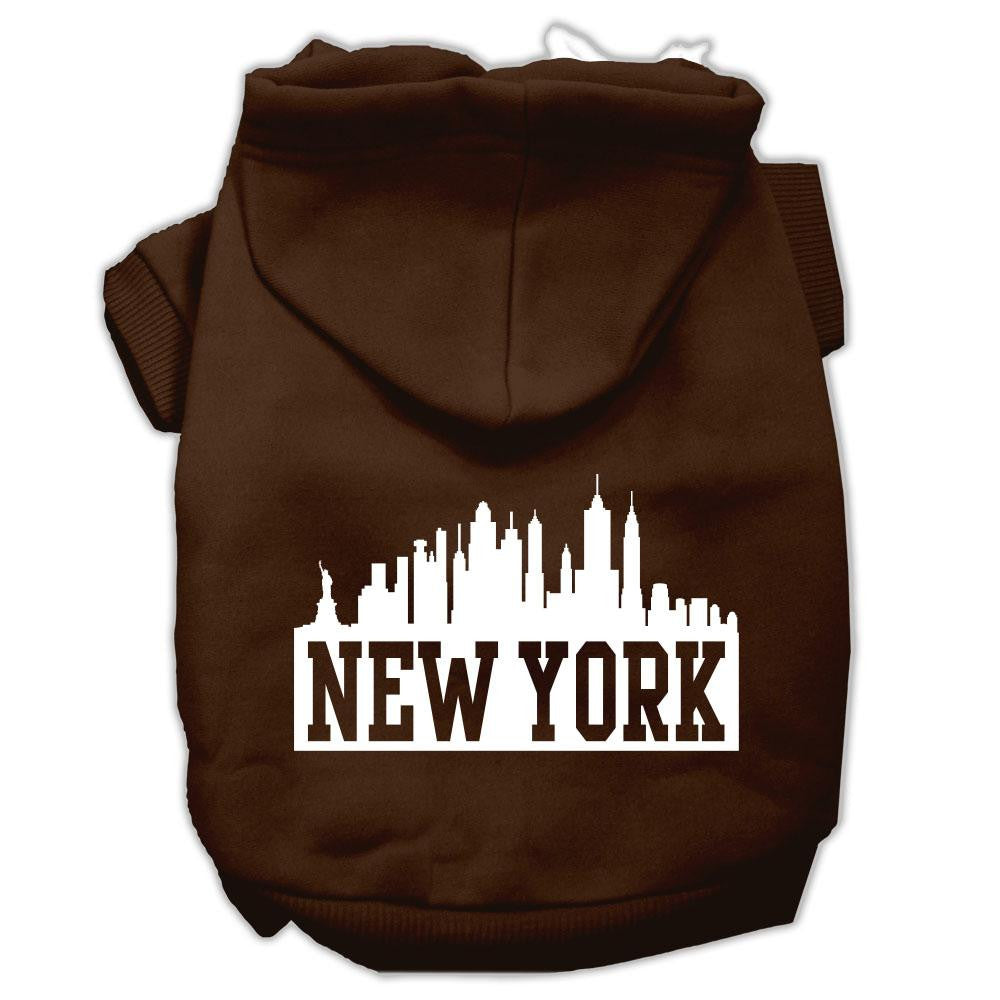 New York Skyline Screen Print Pet Hoodies Brown Size XS (8)