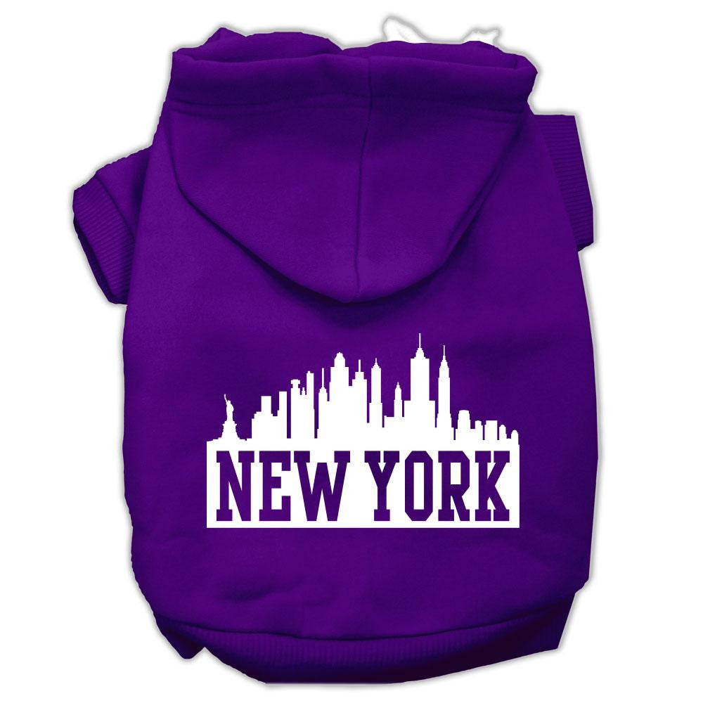 New York Skyline Screen Print Pet Hoodies Purple Size XS (8)