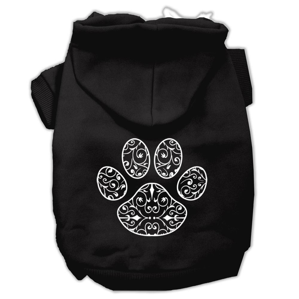 Henna Paw Screen Print Pet Hoodies Black Size Med (12)