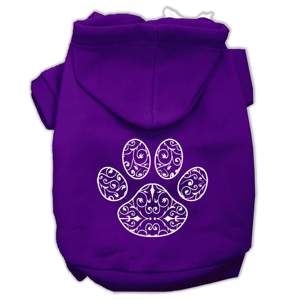 Henna Paw Screen Print Pet Hoodies Purple Size XL (16)