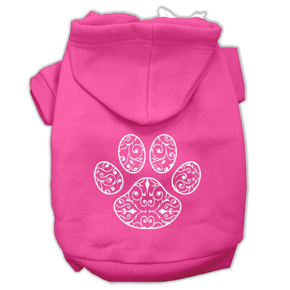 Henna Paw Screen Print Pet Hoodies Bright Pink Size XXL (18)