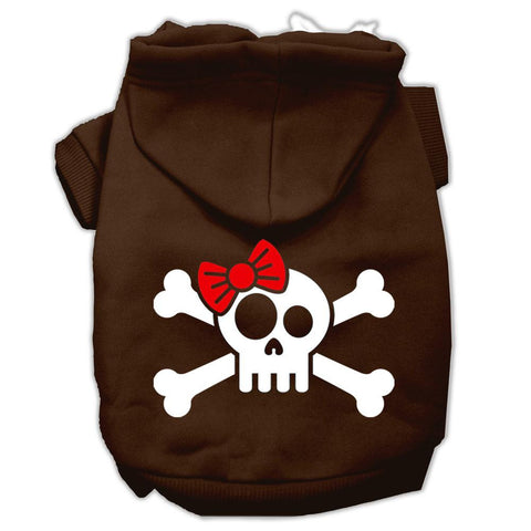 Skull Crossbone Bow Screen Print Pet Hoodies Brown Size Lg (14)