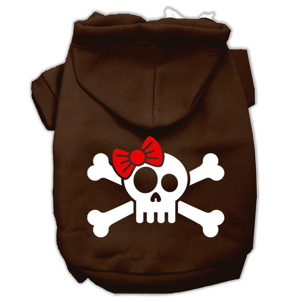 Skull Crossbone Bow Screen Print Pet Hoodies Brown Size Sm (10)