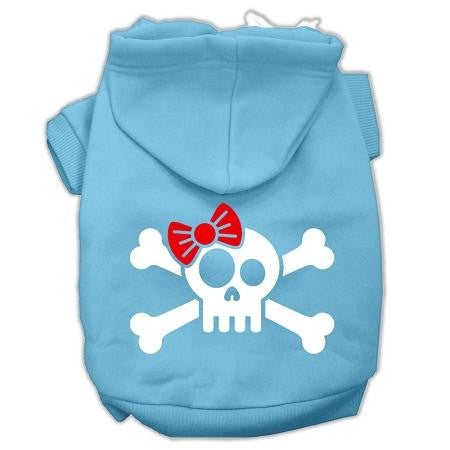 Skull Crossbone Bow Screen Print Pet Hoodies Baby Blue Size XL (16)