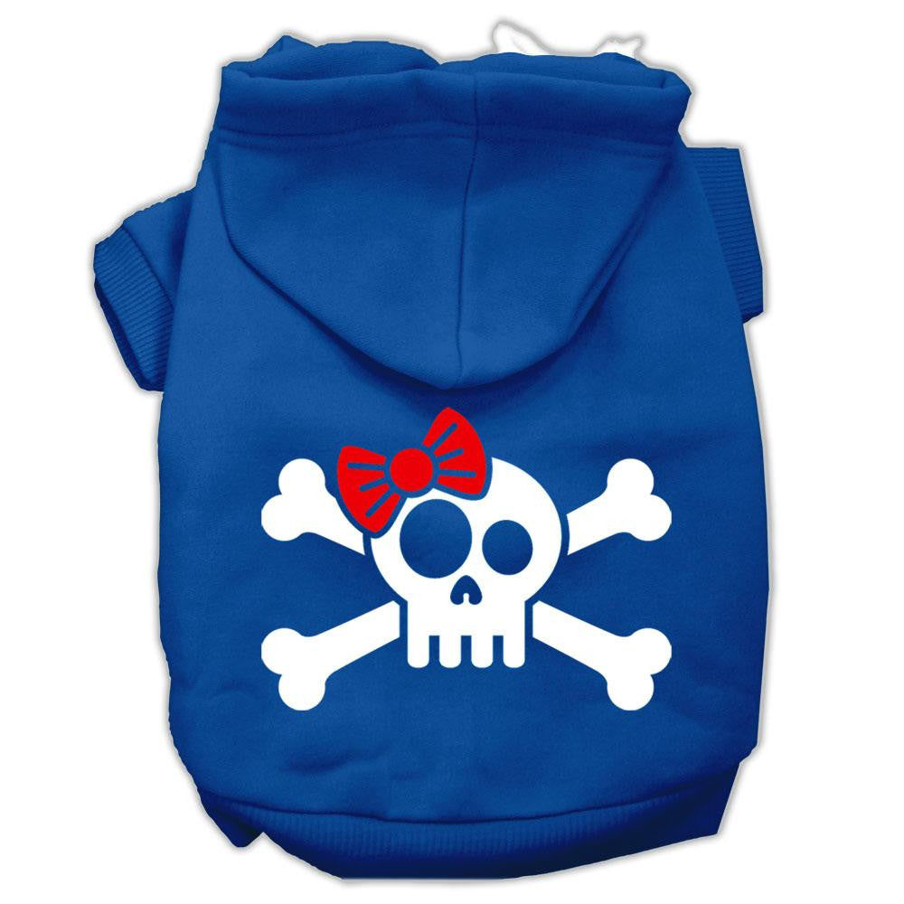 Skull Crossbone Bow Screen Print Pet Hoodies Blue Size XS (8)