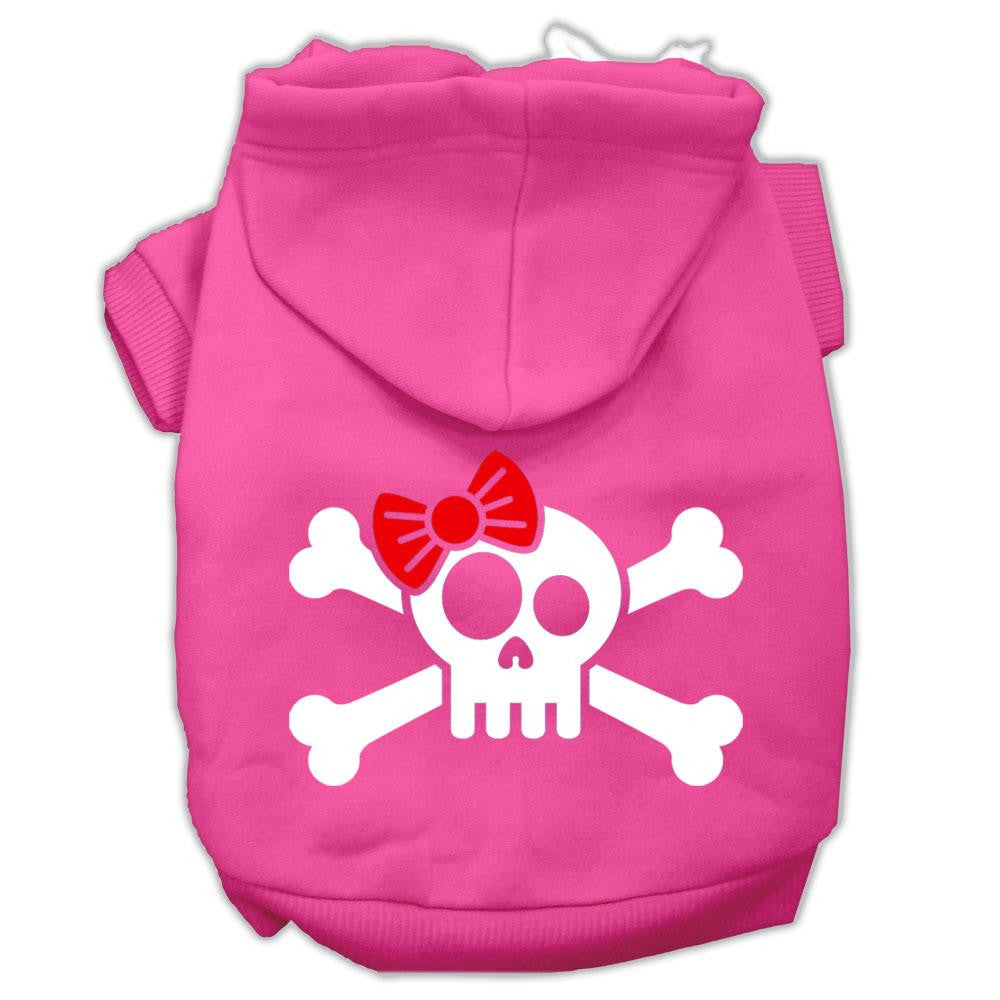 Skull Crossbone Bow Screen Print Pet Hoodies Bright Pink Size XS (8)