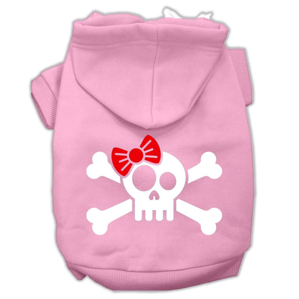 Skull Crossbone Bow Screen Print Pet Hoodies Light Pink Size XXL (18)