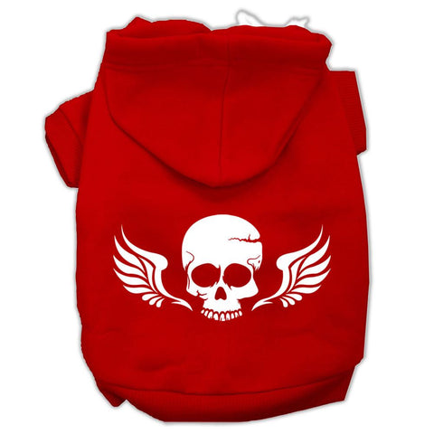 Skull Wings Screen Print Pet Hoodies Red Size Lg (14)