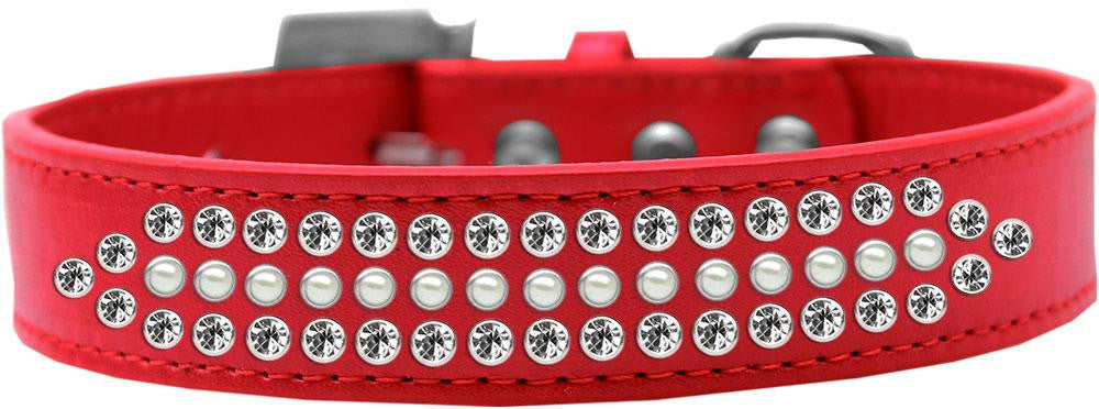 Ritz Pearl and Clear Crystal Dog Collar Red Size 20