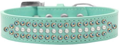 Ritz Pearl and AB Crystal Dog Collar Aqua Size 16