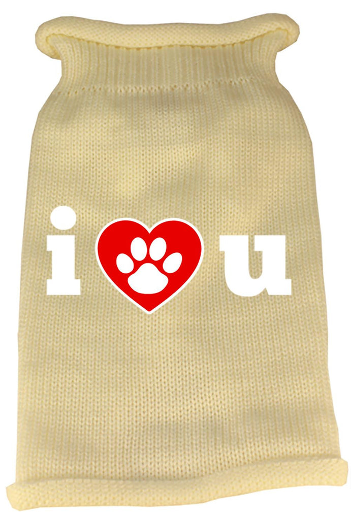 I Love You Screen Print Knit Pet Sweater LG Cream