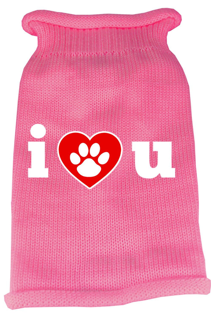 I Love You Screen Print Knit Pet Sweater LG Pink