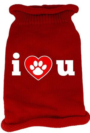 I Love You Screen Print Knit Pet Sweater LG Red