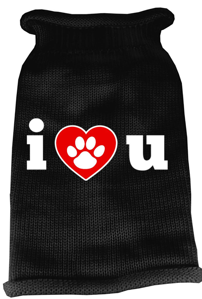 I Love You Screen Print Knit Pet Sweater MD Black