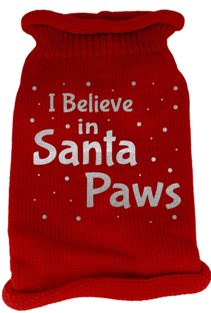 I Believe in Santa Paws Screen Print Knit Pet Sweater LG Red