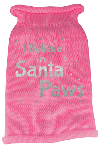 I Believe in Santa Paws Screen Print Knit Pet Sweater SM Pink