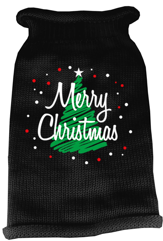 Scribbled Merry Christmas Screen Print Knit Pet Sweater LG Black