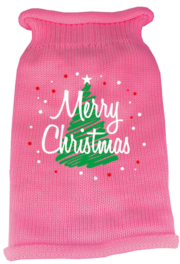 Scribbled Merry Christmas Screen Print Knit Pet Sweater LG Pink