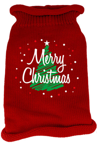 Scribbled Merry Christmas Screen Print Knit Pet Sweater MD Red