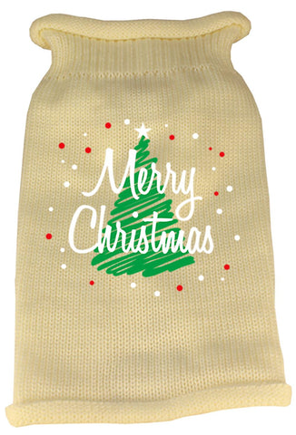 Scribbled Merry Christmas Screen Print Knit Pet Sweater SM Cream