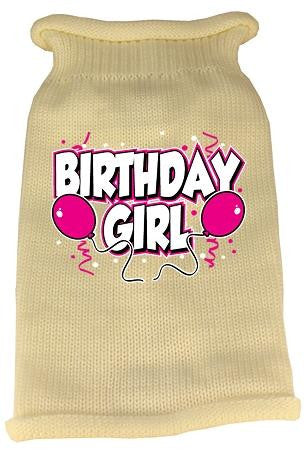 Birthday Girl Screen Print Knit Pet Sweater LG Cream