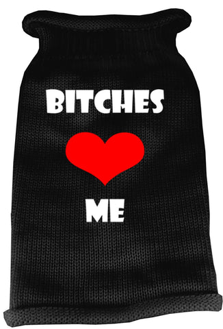 Bitches Love Me Screen Print Knit Pet Sweater LG Black