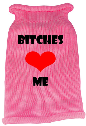 Bitches Love Me Screen Print Knit Pet Sweater MD Pink