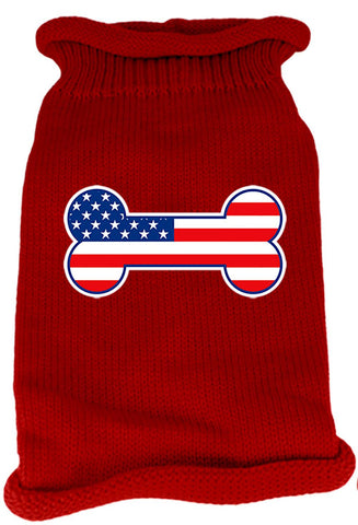 Bone Flag USA Screen Print Knit Pet Sweater LG Red