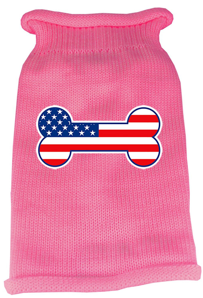 Bone Flag USA Screen Print Knit Pet Sweater SM Pink