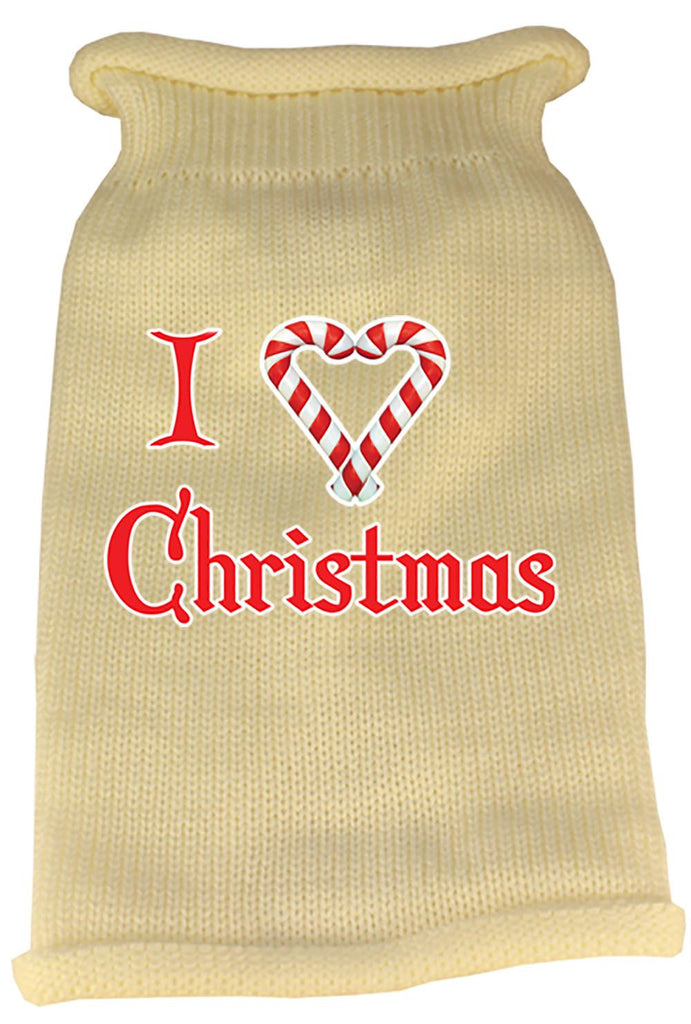 I Heart Christmas Screen Print Knit Pet Sweater XS Cream