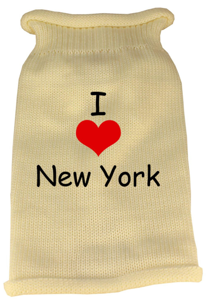 I Love New York Screen Print Knit Pet Sweater MD Cream