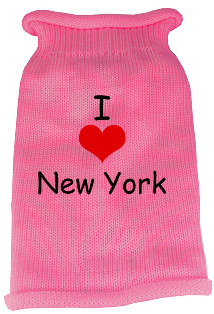 I Love New York Screen Print Knit Pet Sweater XS Pink