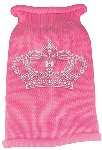 Crown Rhinestone Knit Pet Sweater LG Pink