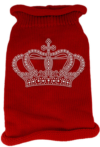 Crown Rhinestone Knit Pet Sweater LG Red