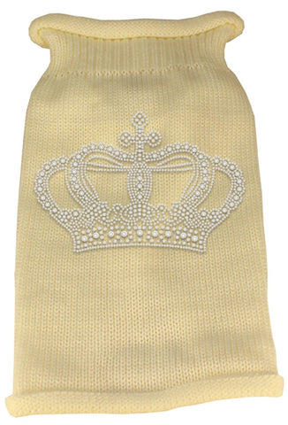 Crown Rhinestone Knit Pet Sweater SM Cream