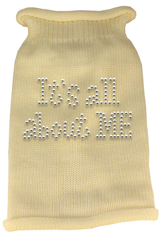 It's All About Me Rhinestone Knit Pet Sweater MD Cream