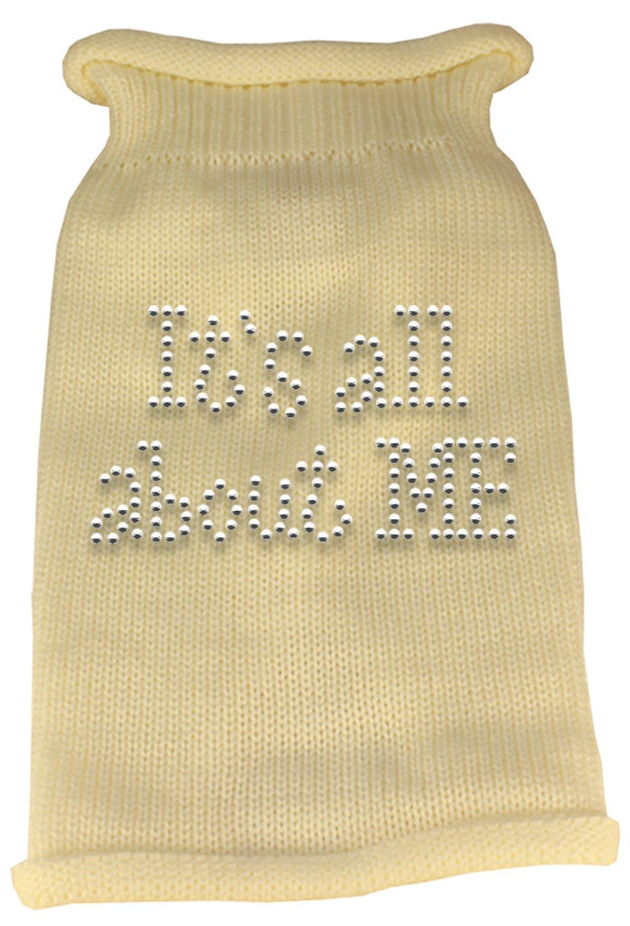 It's All About Me Rhinestone Knit Pet Sweater SM Cream