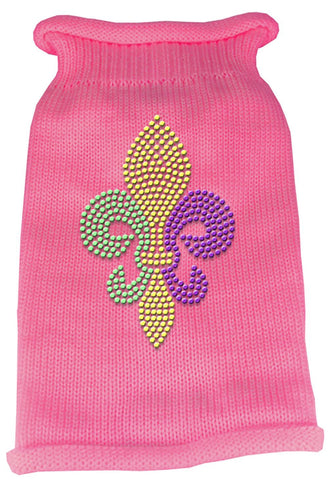 Mardi Gras Fleur De Lis Rhinestone Knit Pet Sweater LG Pink