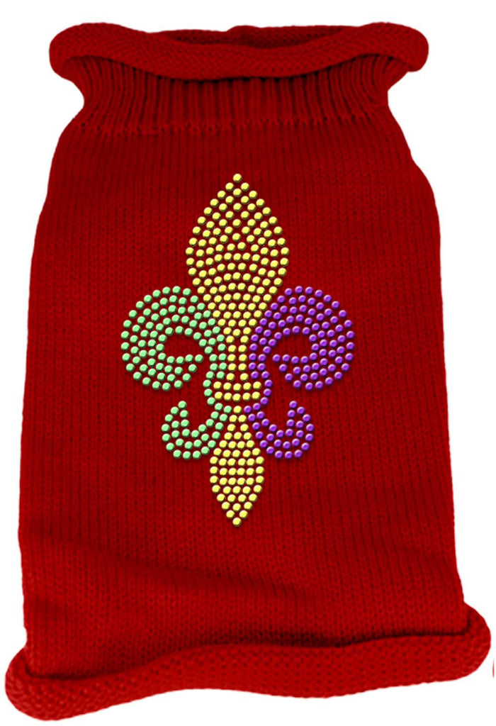 Mardi Gras Fleur De Lis Rhinestone Knit Pet Sweater LG Red